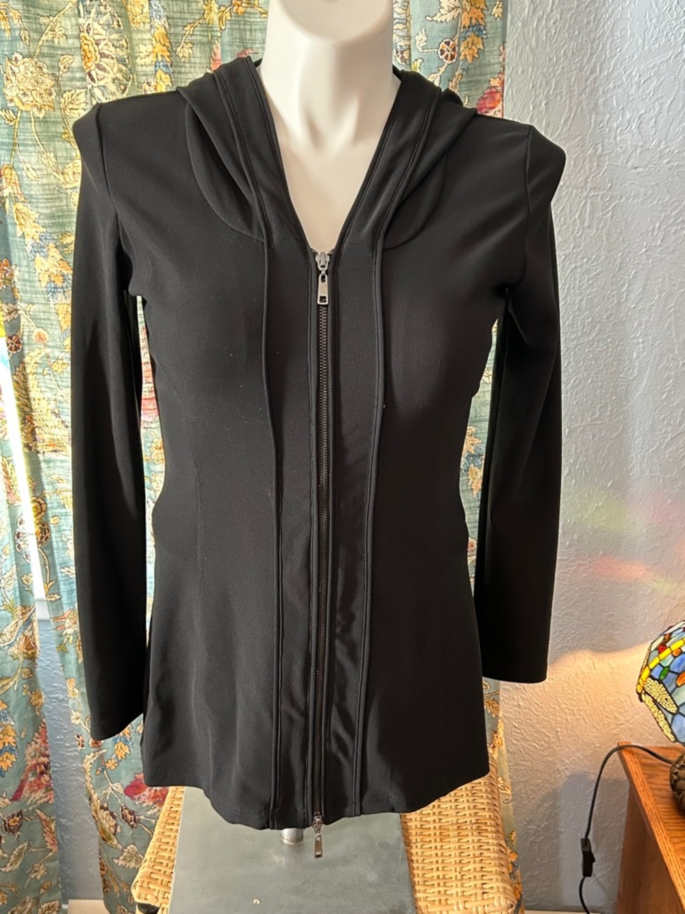 Boston Proper Black Zip-Up Hooded Long Sleeve JacketSz M